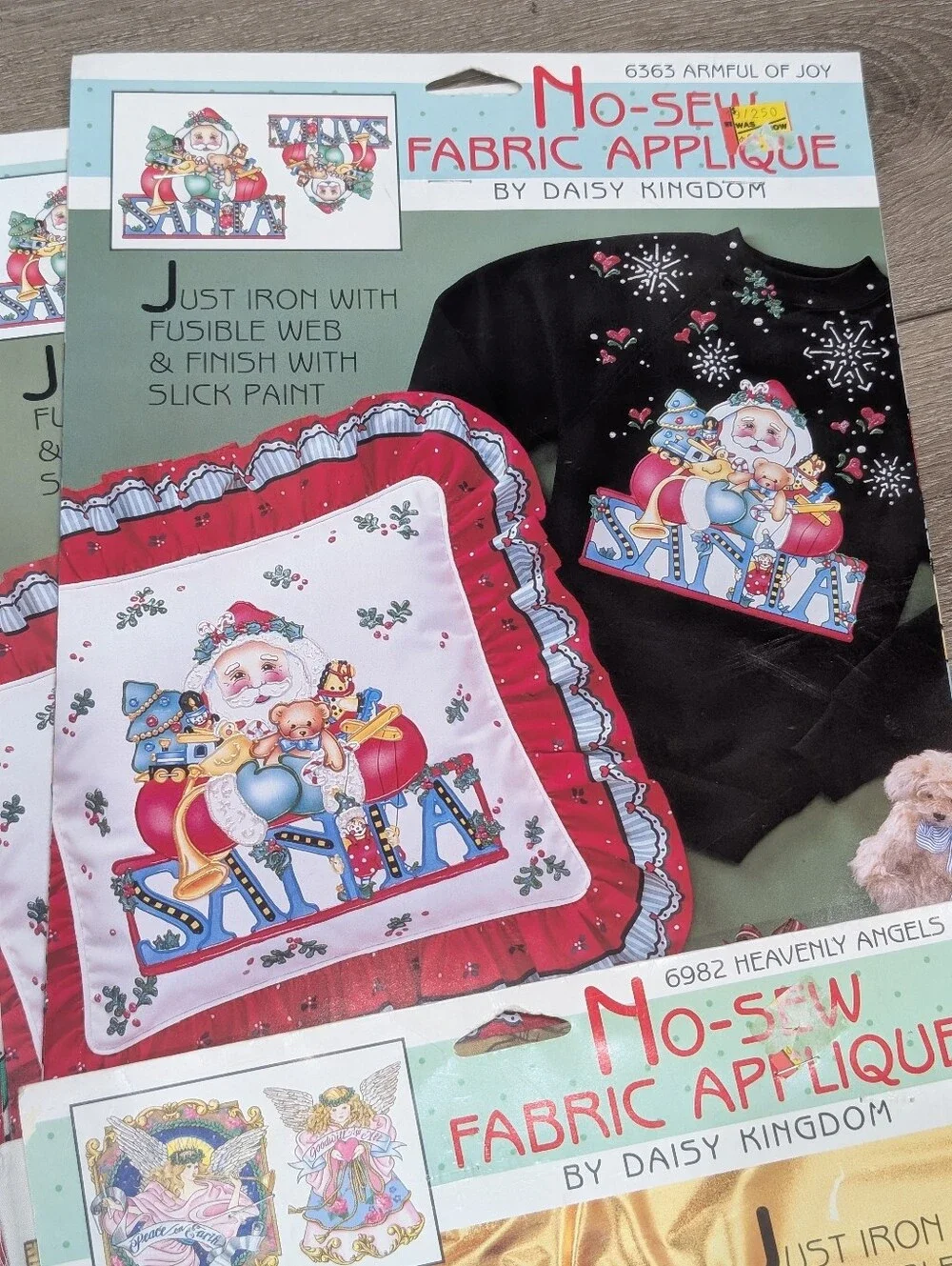 NOS 90s Daisy Kingdom No Sew Iron Applique Bundle-6 Christmas Santa Teddy Bears